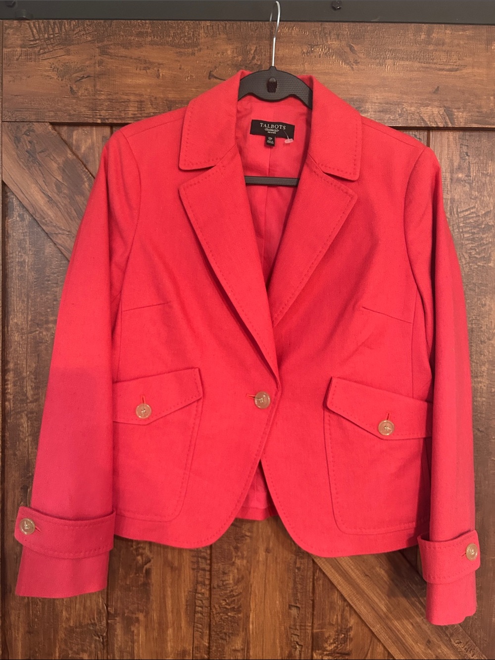 Talbots Bright Red Women's Tailored Blazer with Gold Buttons